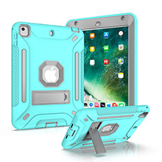 Coque Contour Silicone et Plastique Housse Etui Mat avec Support YJ2 pour Apple iPad Mini 4 Bleu Clair