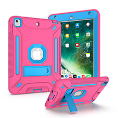 Coque Contour Silicone et Plastique Housse Etui Mat avec Support YJ2 pour Apple iPad Mini 4 Rose Rouge