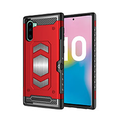 Coque Contour Silicone et Plastique Housse Etui Mat Magnetique Aimant pour Samsung Galaxy Note 10 Rouge