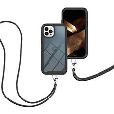Coque Contour Silicone et Plastique Housse Etui Protection Integrale 360 Degres avec Laniere Strap pour Apple iPhone 13 Pro Max Noir