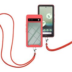 Coque Contour Silicone et Plastique Housse Etui Protection Integrale 360 Degres avec Laniere Strap pour Google Pixel 7a 5G Rouge