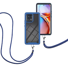 Coque Contour Silicone et Plastique Housse Etui Protection Integrale 360 Degres avec Laniere Strap pour Motorola Moto Edge 40 Pro 5G Bleu