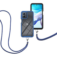 Coque Contour Silicone et Plastique Housse Etui Protection Integrale 360 Degres avec Laniere Strap pour Motorola Moto G 5G (2023) Bleu