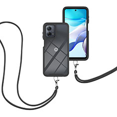 Coque Contour Silicone et Plastique Housse Etui Protection Integrale 360 Degres avec Laniere Strap pour Motorola Moto G 5G (2023) Noir