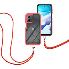 Coque Contour Silicone et Plastique Housse Etui Protection Integrale 360 Degres avec Laniere Strap pour Motorola Moto G 5G (2023) Rouge