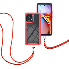 Coque Contour Silicone et Plastique Housse Etui Protection Integrale 360 Degres avec Laniere Strap pour Motorola Moto X40 5G Rouge