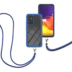 Coque Contour Silicone et Plastique Housse Etui Protection Integrale 360 Degres avec Laniere Strap pour Samsung Galaxy A05s Bleu