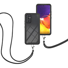 Coque Contour Silicone et Plastique Housse Etui Protection Integrale 360 Degres avec Laniere Strap pour Samsung Galaxy A05s Noir