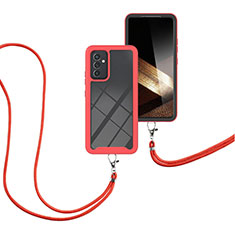 Coque Contour Silicone et Plastique Housse Etui Protection Integrale 360 Degres avec Laniere Strap pour Samsung Galaxy A15 5G Rouge