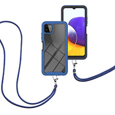 Coque Contour Silicone et Plastique Housse Etui Protection Integrale 360 Degres avec Laniere Strap pour Samsung Galaxy A22 5G Bleu