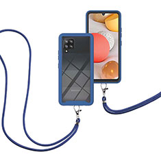 Coque Contour Silicone et Plastique Housse Etui Protection Integrale 360 Degres avec Laniere Strap pour Samsung Galaxy A42 5G Bleu