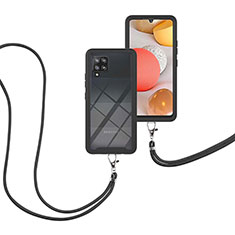 Coque Contour Silicone et Plastique Housse Etui Protection Integrale 360 Degres avec Laniere Strap pour Samsung Galaxy A42 5G Noir