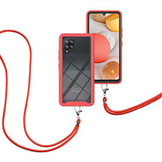 Coque Contour Silicone et Plastique Housse Etui Protection Integrale 360 Degres avec Laniere Strap pour Samsung Galaxy A42 5G Rouge