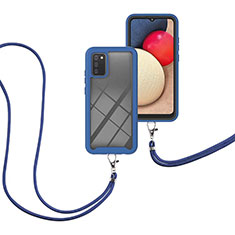 Coque Contour Silicone et Plastique Housse Etui Protection Integrale 360 Degres avec Laniere Strap pour Samsung Galaxy F02S SM-E025F Bleu