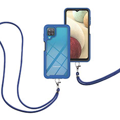Coque Contour Silicone et Plastique Housse Etui Protection Integrale 360 Degres avec Laniere Strap pour Samsung Galaxy F12 Bleu