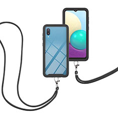 Coque Contour Silicone et Plastique Housse Etui Protection Integrale 360 Degres avec Laniere Strap pour Samsung Galaxy M02 Noir