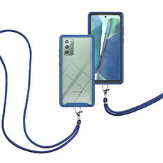 Coque Contour Silicone et Plastique Housse Etui Protection Integrale 360 Degres avec Laniere Strap pour Samsung Galaxy Note 20 5G Bleu