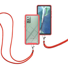 Coque Contour Silicone et Plastique Housse Etui Protection Integrale 360 Degres avec Laniere Strap pour Samsung Galaxy Note 20 5G Rouge
