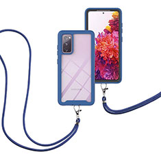 Coque Contour Silicone et Plastique Housse Etui Protection Integrale 360 Degres avec Laniere Strap pour Samsung Galaxy S20 FE 5G Bleu