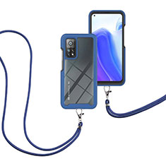 Coque Contour Silicone et Plastique Housse Etui Protection Integrale 360 Degres avec Laniere Strap pour Xiaomi Mi 10T 5G Bleu
