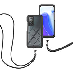 Coque Contour Silicone et Plastique Housse Etui Protection Integrale 360 Degres avec Laniere Strap pour Xiaomi Mi 10T 5G Noir