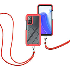Coque Contour Silicone et Plastique Housse Etui Protection Integrale 360 Degres avec Laniere Strap pour Xiaomi Mi 10T 5G Rouge