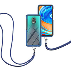 Coque Contour Silicone et Plastique Housse Etui Protection Integrale 360 Degres avec Laniere Strap pour Xiaomi Poco M2 Pro Bleu