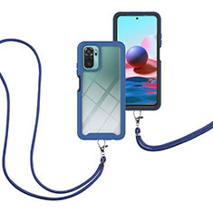 Coque Contour Silicone et Plastique Housse Etui Protection Integrale 360 Degres avec Laniere Strap pour Xiaomi Poco M5S Bleu