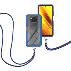 Coque Contour Silicone et Plastique Housse Etui Protection Integrale 360 Degres avec Laniere Strap pour Xiaomi Poco X3 NFC Bleu