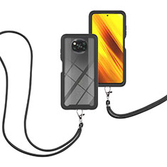 Coque Contour Silicone et Plastique Housse Etui Protection Integrale 360 Degres avec Laniere Strap pour Xiaomi Poco X3 NFC Noir