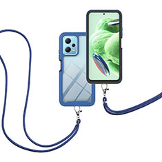 Coque Contour Silicone et Plastique Housse Etui Protection Integrale 360 Degres avec Laniere Strap pour Xiaomi Poco X5 5G Bleu