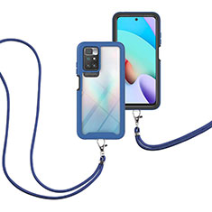 Coque Contour Silicone et Plastique Housse Etui Protection Integrale 360 Degres avec Laniere Strap pour Xiaomi Redmi 10 (2022) Bleu