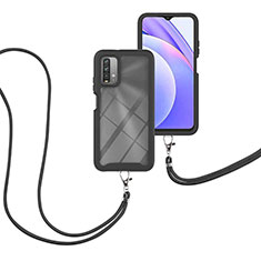 Coque Contour Silicone et Plastique Housse Etui Protection Integrale 360 Degres avec Laniere Strap pour Xiaomi Redmi 9T 4G Noir