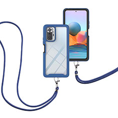 Coque Contour Silicone et Plastique Housse Etui Protection Integrale 360 Degres avec Laniere Strap pour Xiaomi Redmi Note 10 Pro 4G Bleu