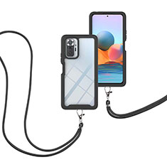 Coque Contour Silicone et Plastique Housse Etui Protection Integrale 360 Degres avec Laniere Strap pour Xiaomi Redmi Note 10 Pro 4G Noir