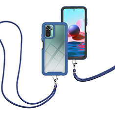 Coque Contour Silicone et Plastique Housse Etui Protection Integrale 360 Degres avec Laniere Strap pour Xiaomi Redmi Note 10S 4G Bleu