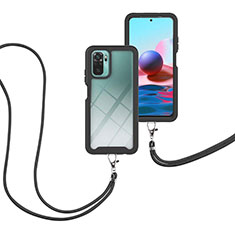 Coque Contour Silicone et Plastique Housse Etui Protection Integrale 360 Degres avec Laniere Strap pour Xiaomi Redmi Note 10S 4G Noir