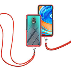 Coque Contour Silicone et Plastique Housse Etui Protection Integrale 360 Degres avec Laniere Strap pour Xiaomi Redmi Note 9 Pro Max Rouge