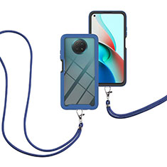Coque Contour Silicone et Plastique Housse Etui Protection Integrale 360 Degres avec Laniere Strap pour Xiaomi Redmi Note 9T 5G Bleu