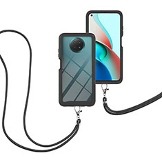 Coque Contour Silicone et Plastique Housse Etui Protection Integrale 360 Degres avec Laniere Strap pour Xiaomi Redmi Note 9T 5G Noir