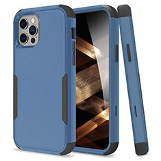 Coque Contour Silicone et Plastique Housse Etui Protection Integrale 360 Degres pour Apple iPhone 15 Pro Bleu et Noir