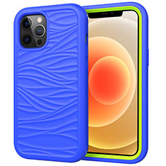 Coque Contour Silicone et Plastique Housse Etui Protection Integrale 360 Degres R01 pour Apple iPhone 12 Pro Bleu