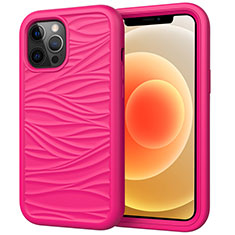 Coque Contour Silicone et Plastique Housse Etui Protection Integrale 360 Degres R01 pour Apple iPhone 12 Pro Max Rose Rouge