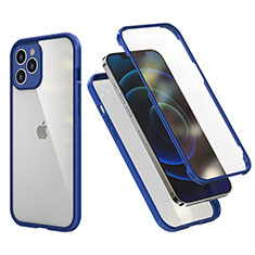 Coque Contour Silicone et Plastique Housse Etui Protection Integrale 360 Degres R05 pour Apple iPhone 12 Pro Max Bleu