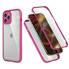 Coque Contour Silicone et Plastique Housse Etui Protection Integrale 360 Degres R05 pour Apple iPhone 12 Pro Max Rose Rouge