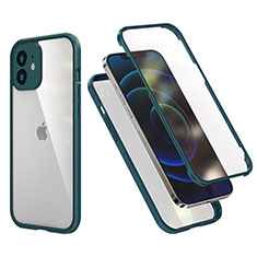 Coque Contour Silicone et Plastique Housse Etui Protection Integrale 360 Degres R05 pour Apple iPhone 12 Vert Nuit