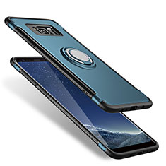 Coque Contour Silicone et Plastique Mat avec Support Bague Anneau A01 pour Samsung Galaxy S8 Plus Bleu