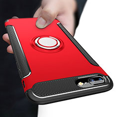 Coque Contour Silicone et Plastique Mat avec Support Bague Anneau A03 pour Apple iPhone 8 Plus Rouge