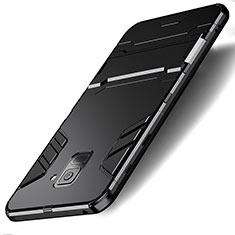 Coque Contour Silicone et Plastique Mat avec Support pour Samsung Galaxy A8 (2018) A530F Noir