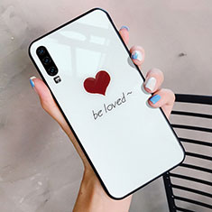 Coque Contour Silicone et Vitre Amour Coeur Miroir Etui Housse pour Huawei P30 Blanc